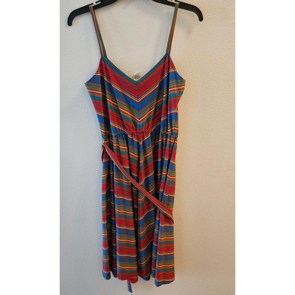 Vintage 70s Lanz Original Midi Dress Stripe Spaghetti Strap Belt S/M - Picture 14 of 16